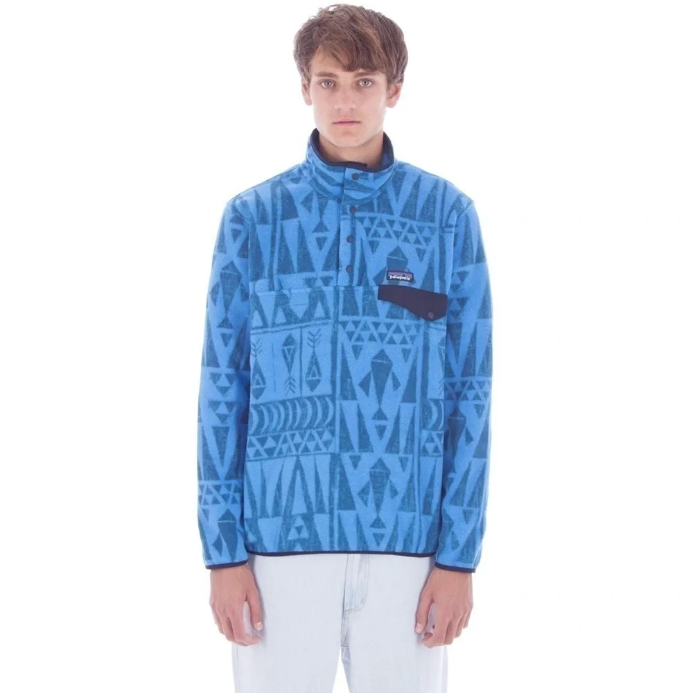 Patagonia Pullover Synchilla Snap-T Men’s Tribal Geo Big Radar Blue‎ XXS GUC